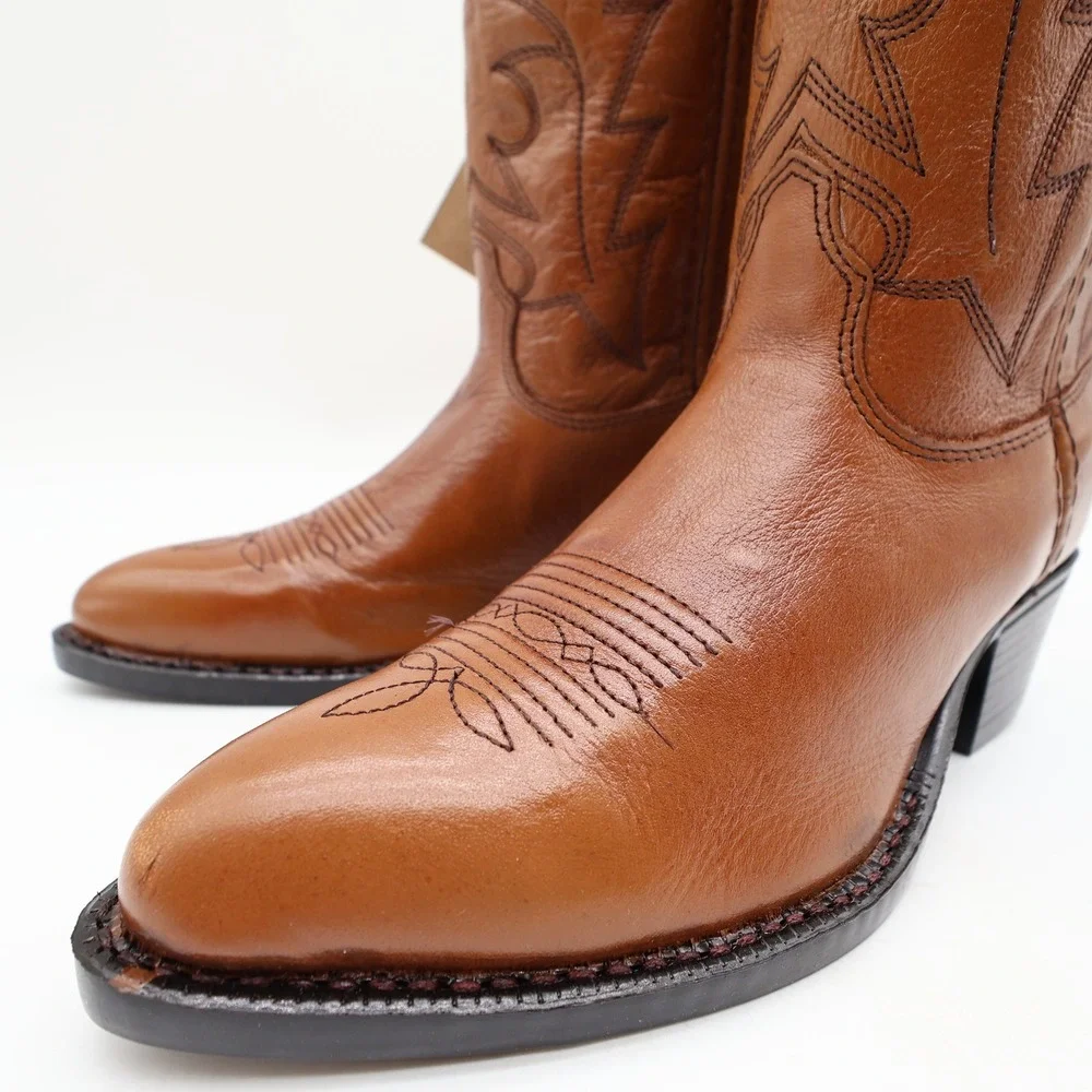 Laredo Vintage J Toe Western Boots Kids 2.5 Brown Leather NWT Deadstock